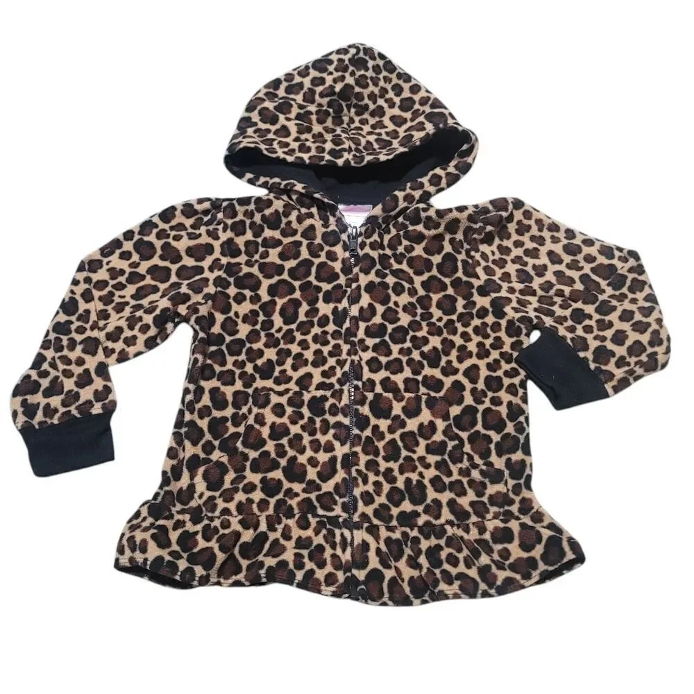 Hooded leopard print fleece jacket